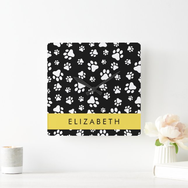 Horloge Carrée Motif mâle, Patrouilles de chien, Noir et Blanc, V (Maison)