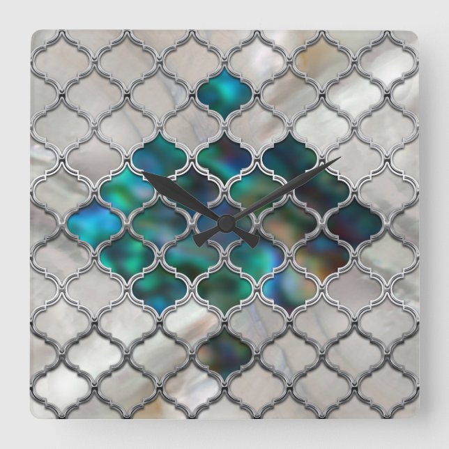 Horloge Carrée Motif marocain sur la perle et la coquille de coul (Recto)