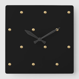 Horloge Carrée Motif minimaliste des Pois noirs et d'or