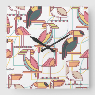 Horloge Carrée Motif moderne avec les oiseaux tropicaux