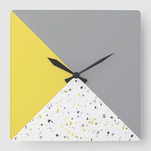 Horloge Carrée Motif moderne géométrique gris-jaune Terrazzo
