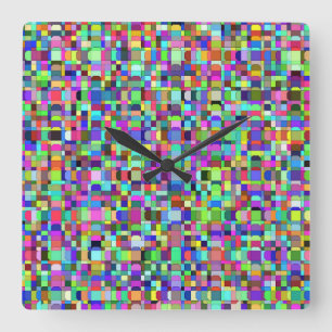 Horloge Carrée Motif multicolore de formes de carrés abstraits