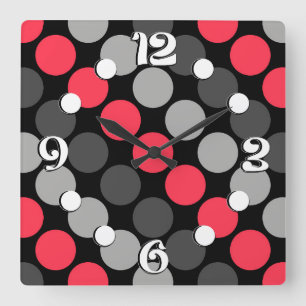 Horloge Carrée Motif multicolore Retro Soixante Pois gris