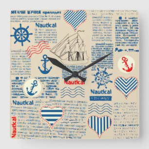 Horloge Carrée Motif nautique de journal