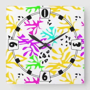 Horloge Carrée motif néon multicolore Abstrait
