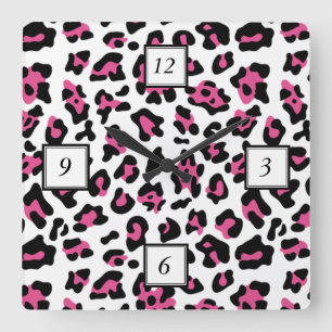 Horloge Carrée Motif noir de poster de animal de léopard de rose