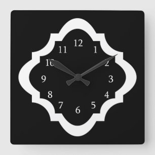 Horloge Carrée Motif noir et blanc simple de Quatrefoil