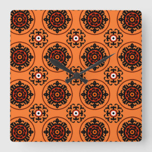 Horloge Carrée Motif orange de Suzani