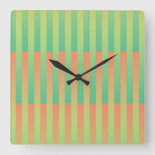 Horloge Carrée Motif orange vert rayé