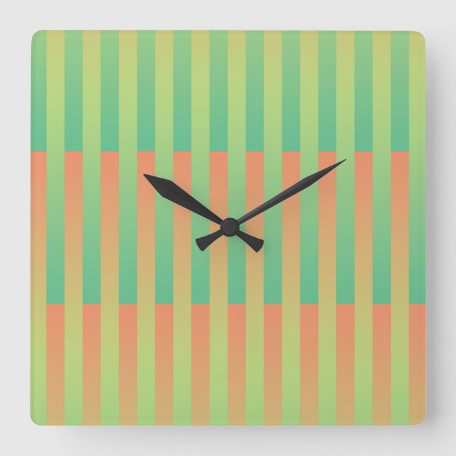 Horloge Carrée Motif orange vert rayé (Recto)