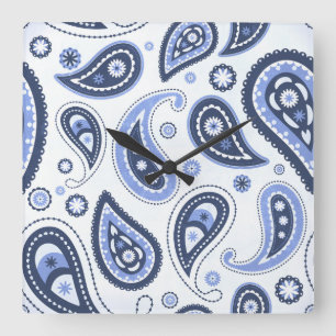 Horloge Carrée Motif Paisley Bleu