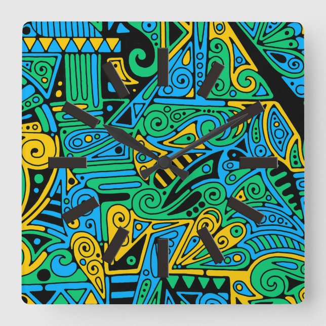 Horloge Carrée Motif Peint À La Main Et Numériquement Art 21 (Recto)