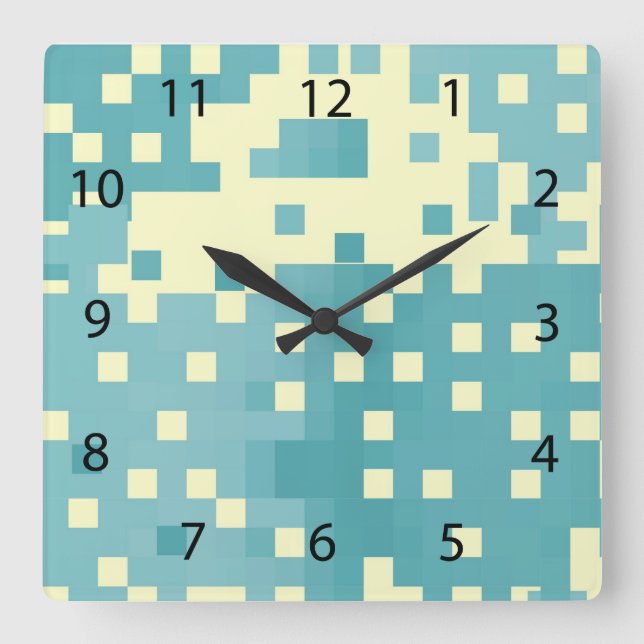 Horloge Carrée Motif Pixel bleu et cyan (Recto)