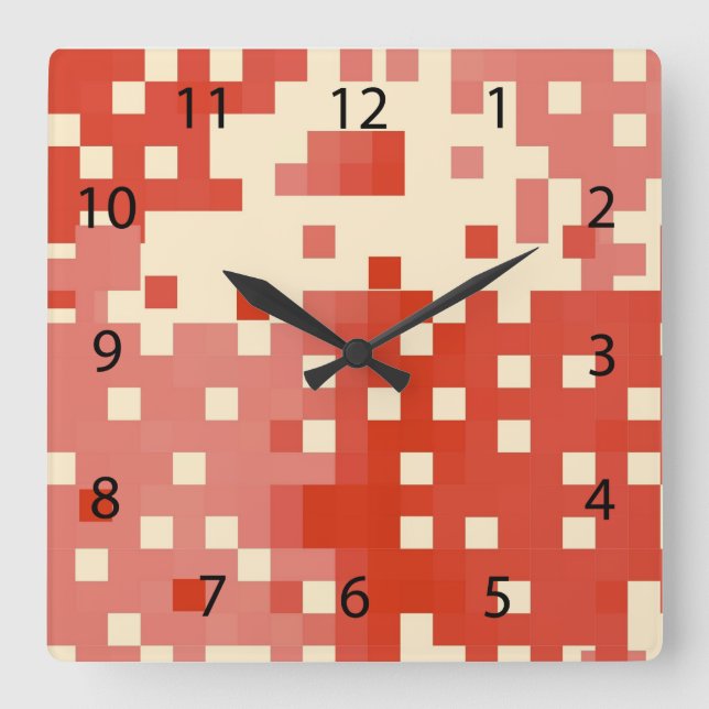 Horloge Carrée Motif Pixel rouge et rose (Recto)