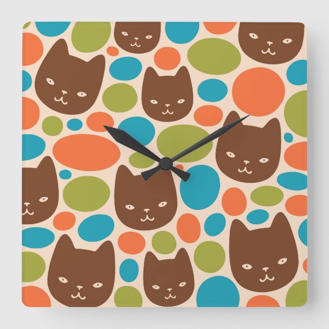 Horloge Carrée Motif Polka Dot Cats (Recto)