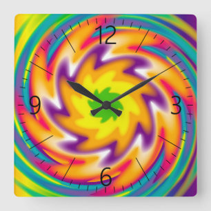 Horloge Carrée motif radial coloré