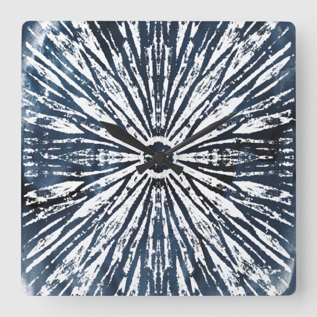 Horloge Carrée Motif radial Indigo Ink (Recto)