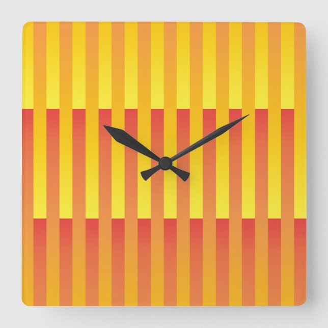 Horloge Carrée Motif rayé jaune orange (Recto)