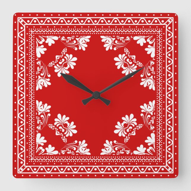 Horloge Carrée Motif Red Bandana (Recto)