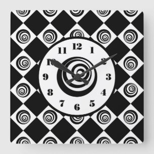 Horloge Carrée Motif Rétro Groovy Noir et Blanc