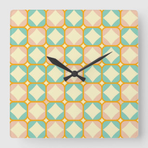 Horloge Carrée Motif rétro sans couture avec des carrés arrondis