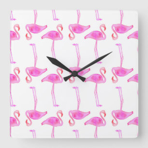 Horloge Carrée Motif rose de Flamant rose