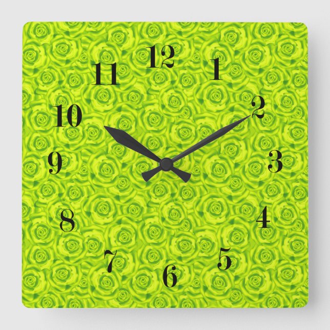 Horloge Carrée motif rose fleuri Abstrait (Recto)