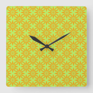 Horloge Carrée Motif sans couture de fleurs vertes orange