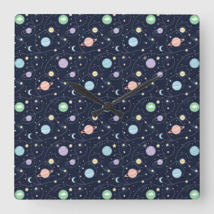 Horloge Carrée Motif sans couture de planètes du système solaire