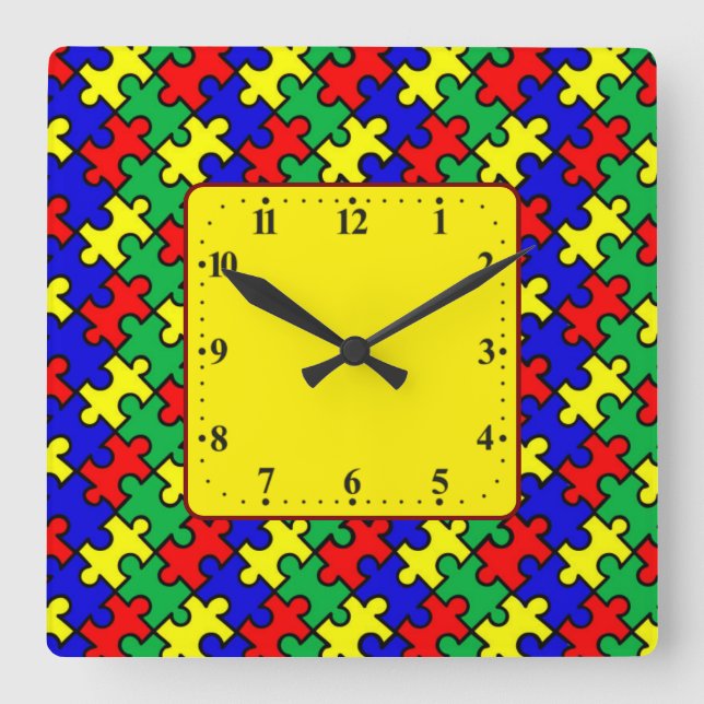 Horloge Carrée Motif sans couture de puzzle (Recto)
