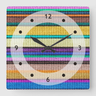 Horloge Carrée Motif sans couture de tricotage coloré 1 de