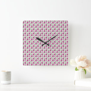 Horloge Carrée Motif sans couture floral rose Aquarelle élégant