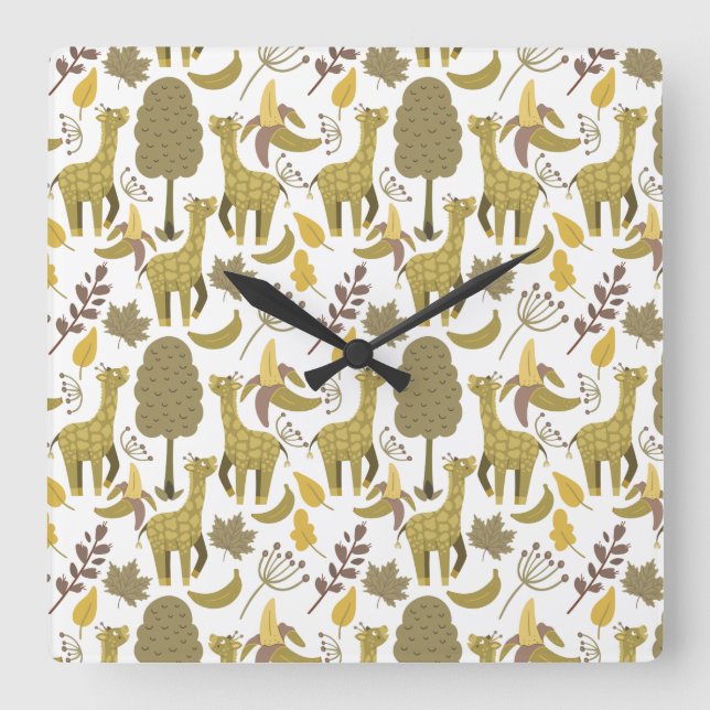 Horloge Carrée Motif sans couture Giraffe jaune blanc arrière - p (Recto)