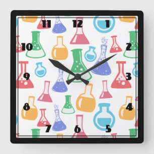 Horloge Carrée Motif scientifique divertissant Beakers and Flaque