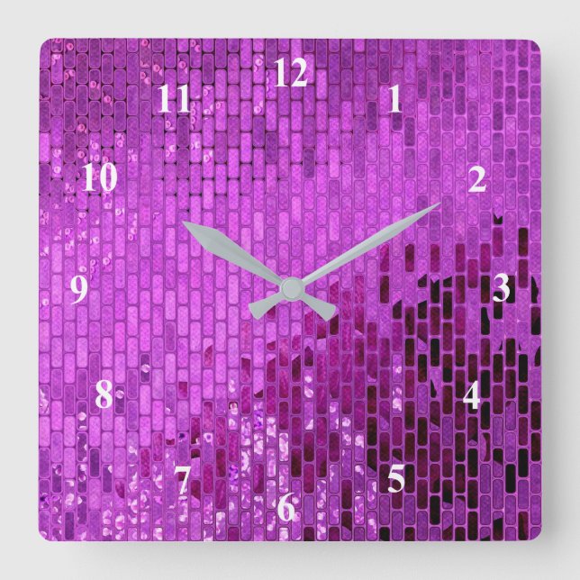 Horloge Carrée Motif Shimmer de bloc violet (Recto)