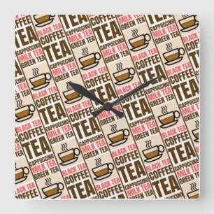 Horloge Carrée MOTIF THÉ CAFÉ, Mur Acrylique