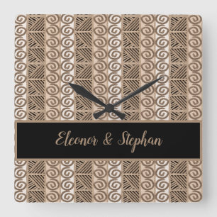 Horloge Carrée motif tiré par la main tribal ethnique de