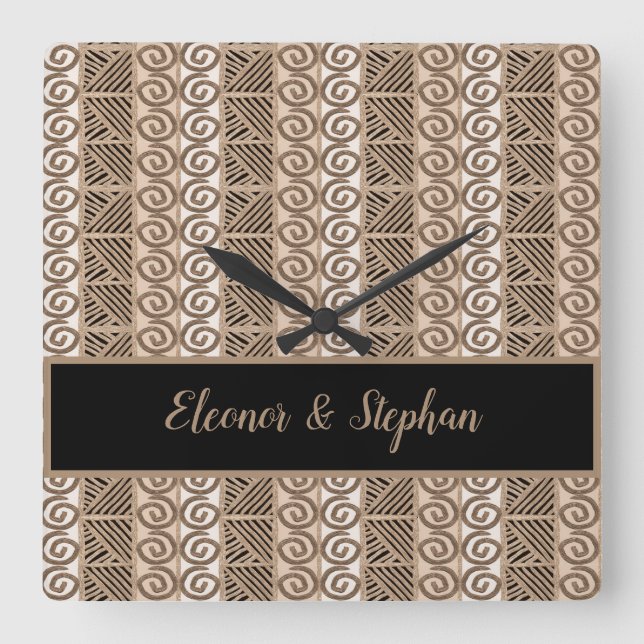 Horloge Carrée motif tiré par la main tribal ethnique de (Recto)