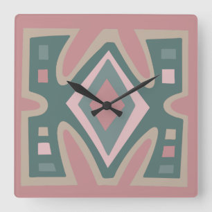 Horloge Carrée motif tribal géométrique d'Afrique Abstraite