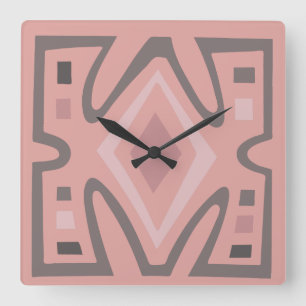 Horloge Carrée motif tribal géométrique d'Afrique Abstraite