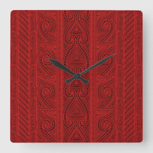 Horloge Carrée Motif tribal maori - L'art Whakairo de la sculptur