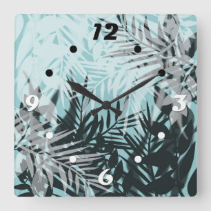 Horloge Carrée Motif tropical bleu clair
