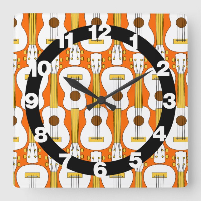 Horloge Carrée Motif Ukulele vertical (Recto)
