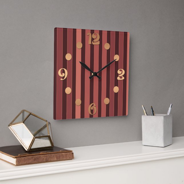 Horloge Carrée Motif uni rayé marron rétro (Bureau)