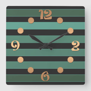 Horloge Carrée Motif uni rayé vert rétro