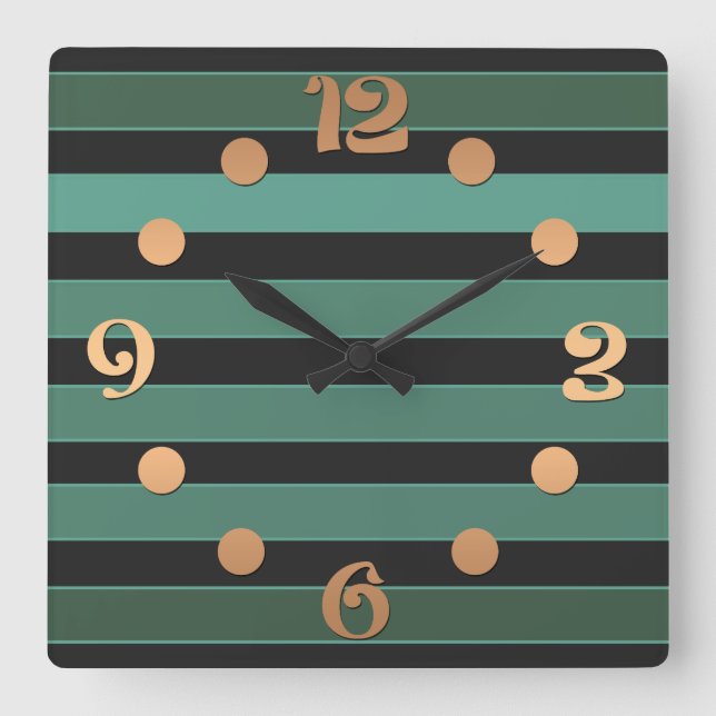 Horloge Carrée Motif uni rayé vert rétro (Recto)