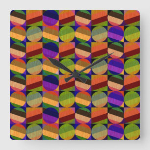 Horloge Carrée Motif Vintage coloré inspiré