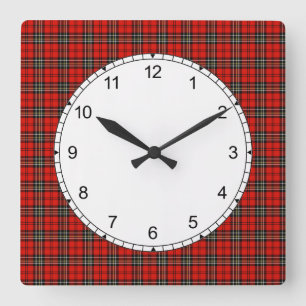 Horloge Carrée Motif vintage rouge lumineux classique de plaid