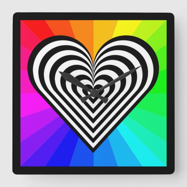 Horloge Carrée Motif ZEBRA HEART RAINBOW (Recto)