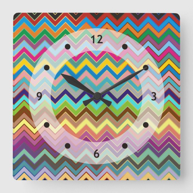 Horloge Carrée Motif ZIGZAG - couleur + vos idées (Recto)